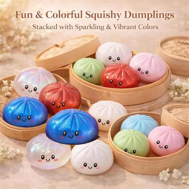 Squishy Dumpling Unicórnio Antiestresse, Brinquedo Macio com Glitter e Bolinhas
