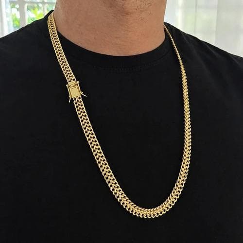 Corrente Masculina Duplo Grumet 8mm 70cm Banhada A Ouro