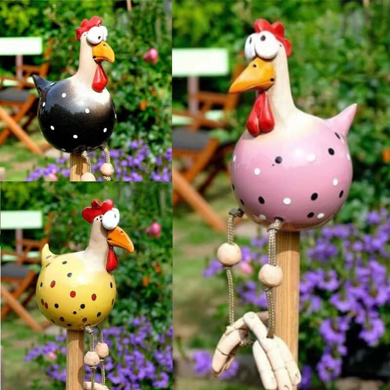 Venda quente de pernas compridas frango primavera respiração cerca ornamentos de resina pátio ornamentos estúpido galo S