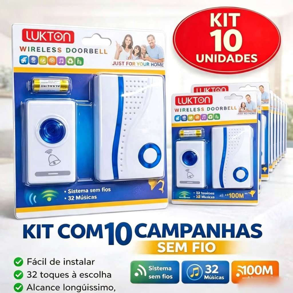Kit 4 ou 10 Campainha Sem Fio Residencial a Prova d’água Com Alcance De 100 Metros - Envio Imediato