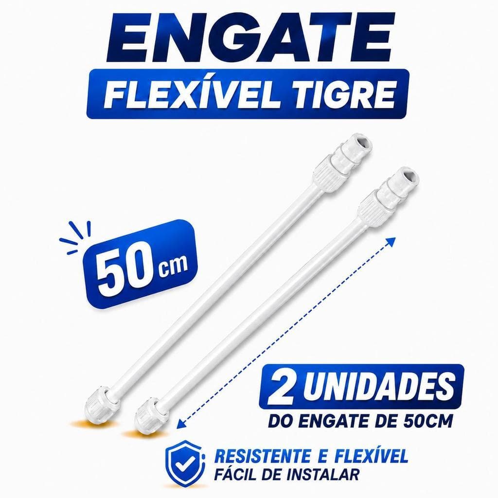 02 Unidades de Rabicho Tigre PVC de 50cm Engate Flexível Torneira Lavatório Vedacão Instalação Fácil
