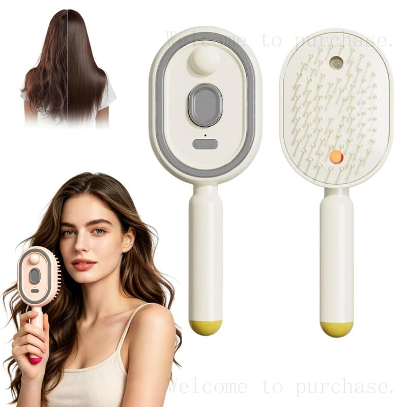 Escova de Massagem com Almofada de Ar e Pulverizador Elétrico, Escova de Cabelo a Vapor Recarregável 3 em 1, Design Auto