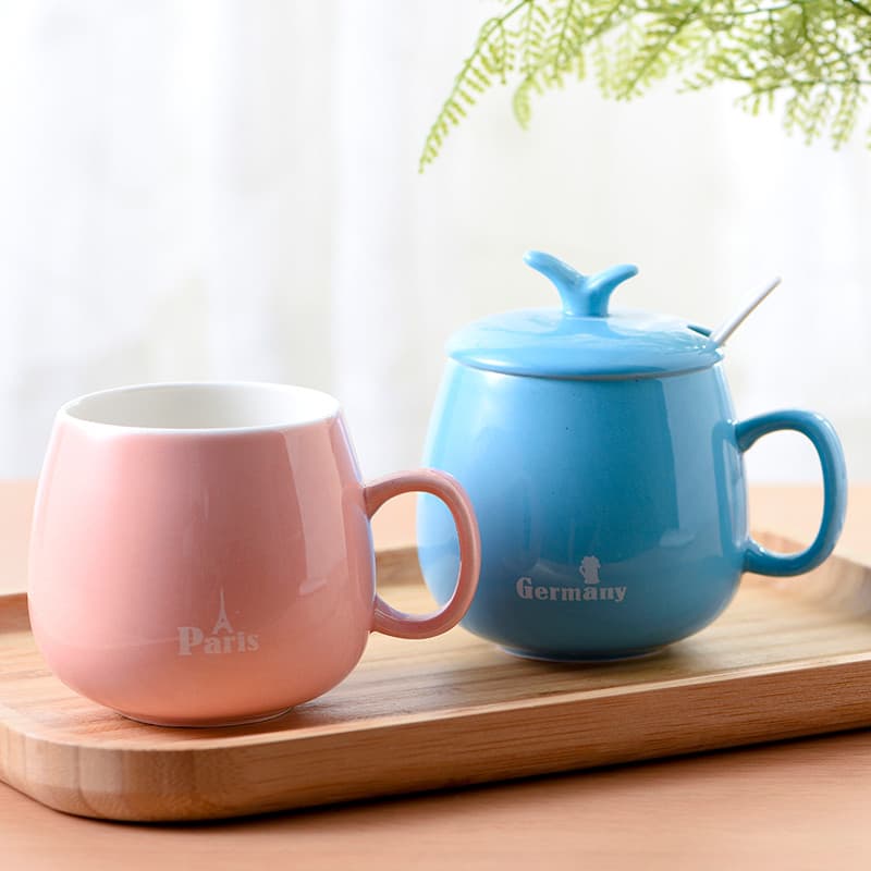 Copo com tampa colher criativo casal café da manhã copo de leite copo de café doméstico feminino copo de água