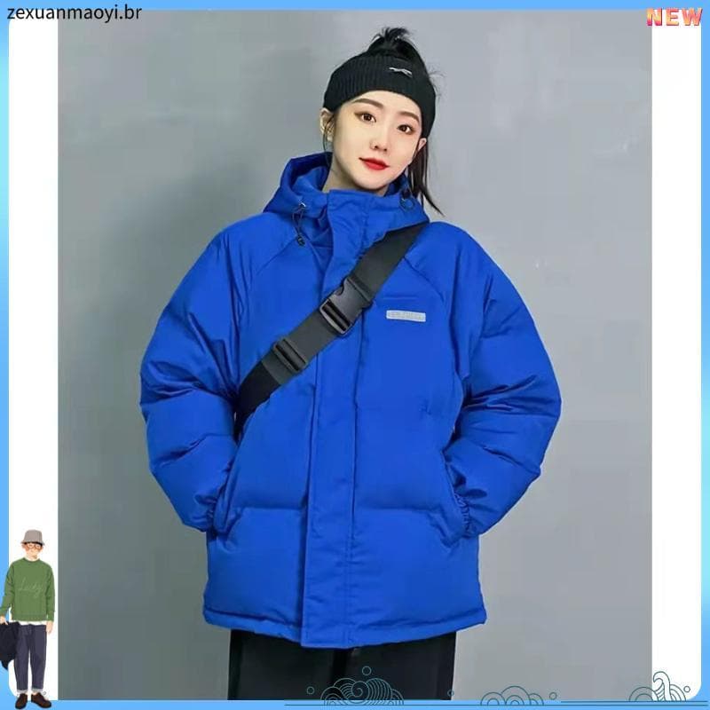 Klein azul ins jaqueta acolchoada de algodão feminina 2025 inverno novo estilo versão coreana engrossado com capuz solto
