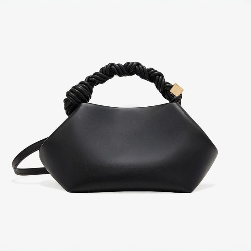 GANNI Bolsa mensageiro com alça trançada feminina Hexagonal textura de couro genuíno bolsa de um ombro