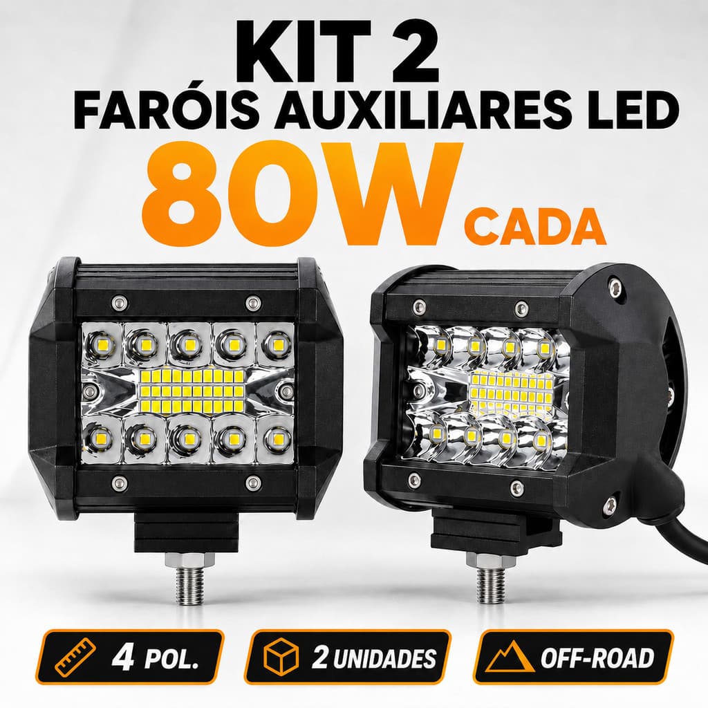 Par Farol de Milha LED 4 Polegadas 80W Cada 20 LEDs IP68 para 4x4 Trator Caminhão ATV UTV