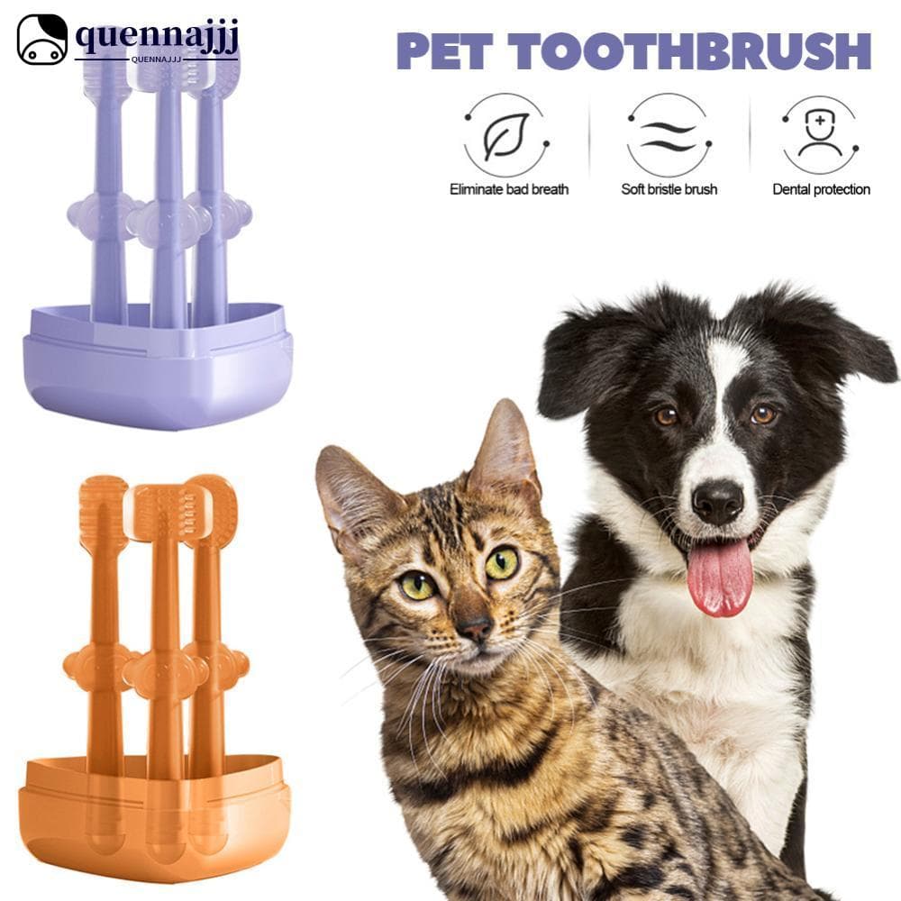 QUENNA 3 Pçs/set Pet Escova De Dentes De Limpeza Oral Cão Gato Cuidados Com Os De Silicone Macio Ferramenta Língua Y4Z3