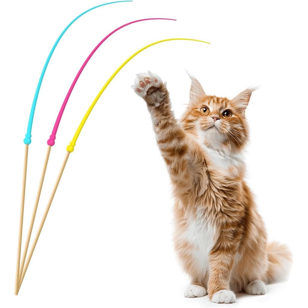 Varinha de Brinquedo para Gato, Brinquedo para Gato em Forma de Varinha, Brinquedo para Gato com Cabo, 3 Peças, Silicone