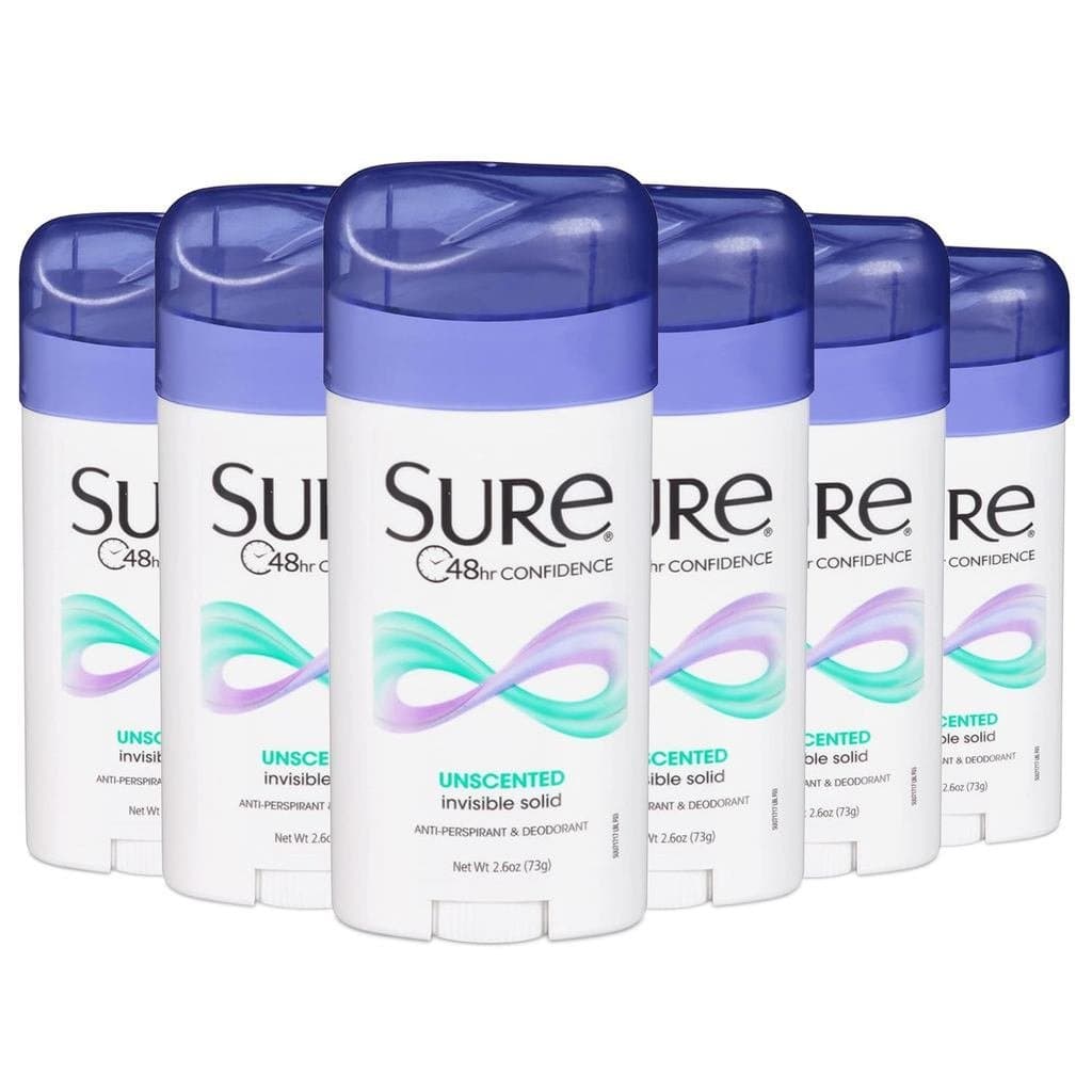 SURE, Desodorante Antitranspirante, Sólido, Sem Fragrância, 2,6 Onças (Pacote com 6)