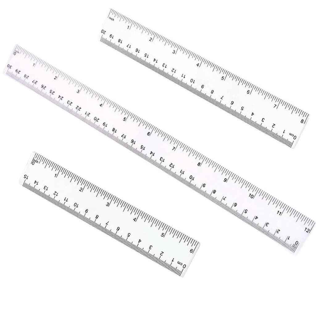 Conjunto de 3 réguas de plástico transparente, 6 polegadas, 8 polegadas e 12 polegadas, ferramentas de medição retas com