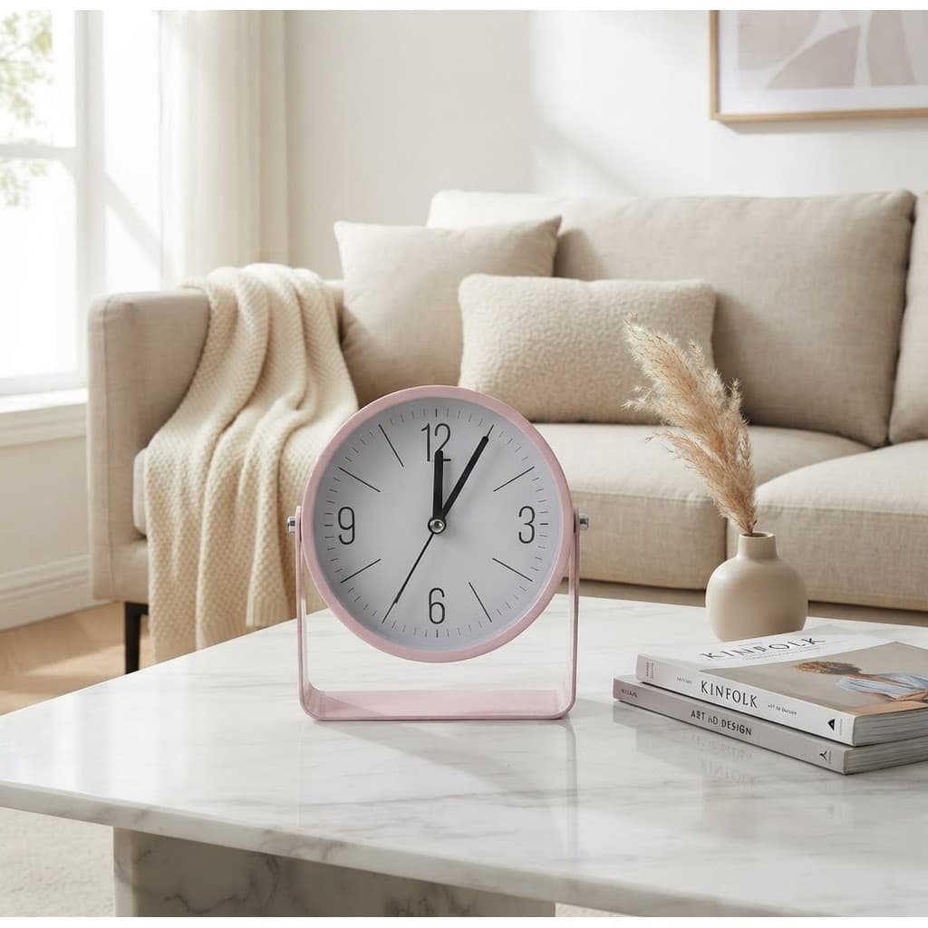 Relógio Mesa Despertador Minimalista Ponteiro Silencioso Rosa Redondo Decoração Quarto Presente Casa Redondo