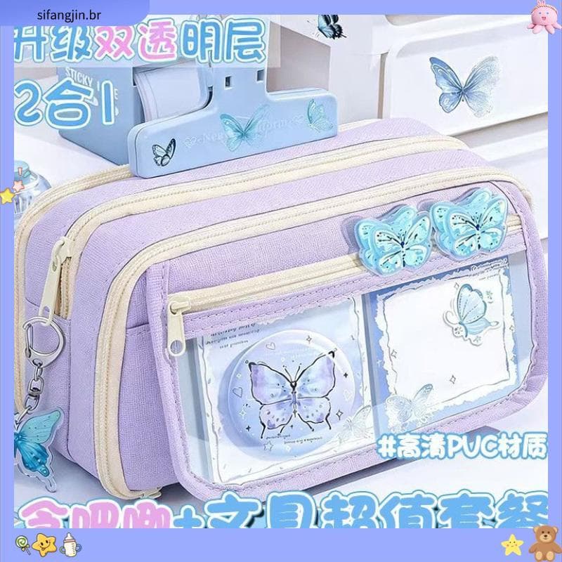 Estojo de lápis borboleta de 13 camadas combinando com cores 2025 Novo estilo Bolsa de papelaria de alto valor Estojo de