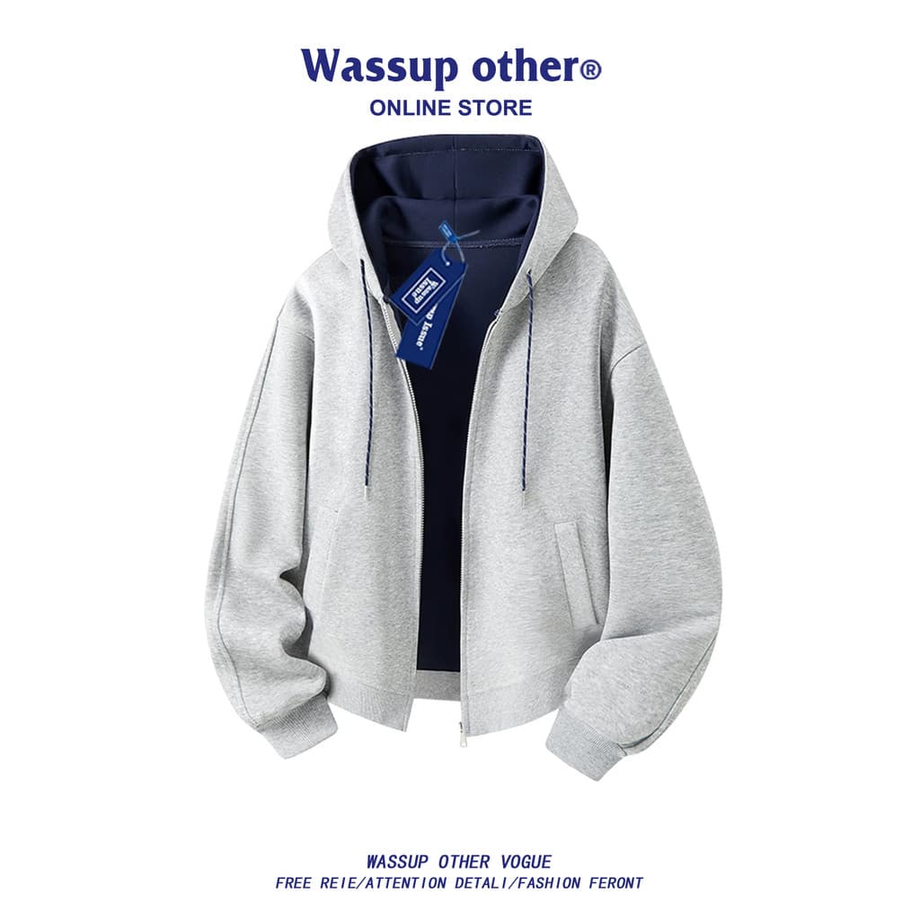 WASSUP OUTRO Estilo Americano Com Capuz Cardigan Moletom Masculino Estilo Primavera Outono Moda Street Wear Jaqueta Casu