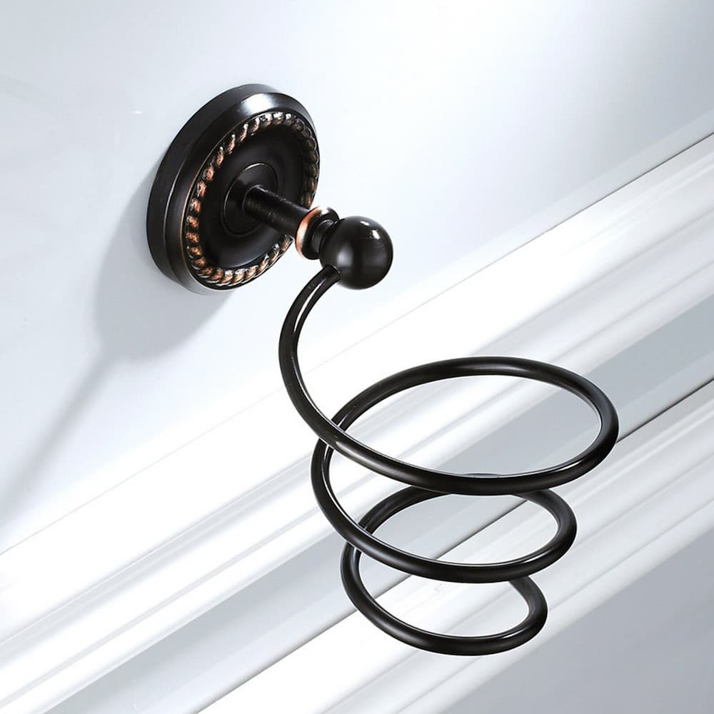 Prateleiras Do Banheiro Secador De Cabelo Titular Rack Óleo Esfregado Preto Armazenamento Primavera Ventilador Prateleir