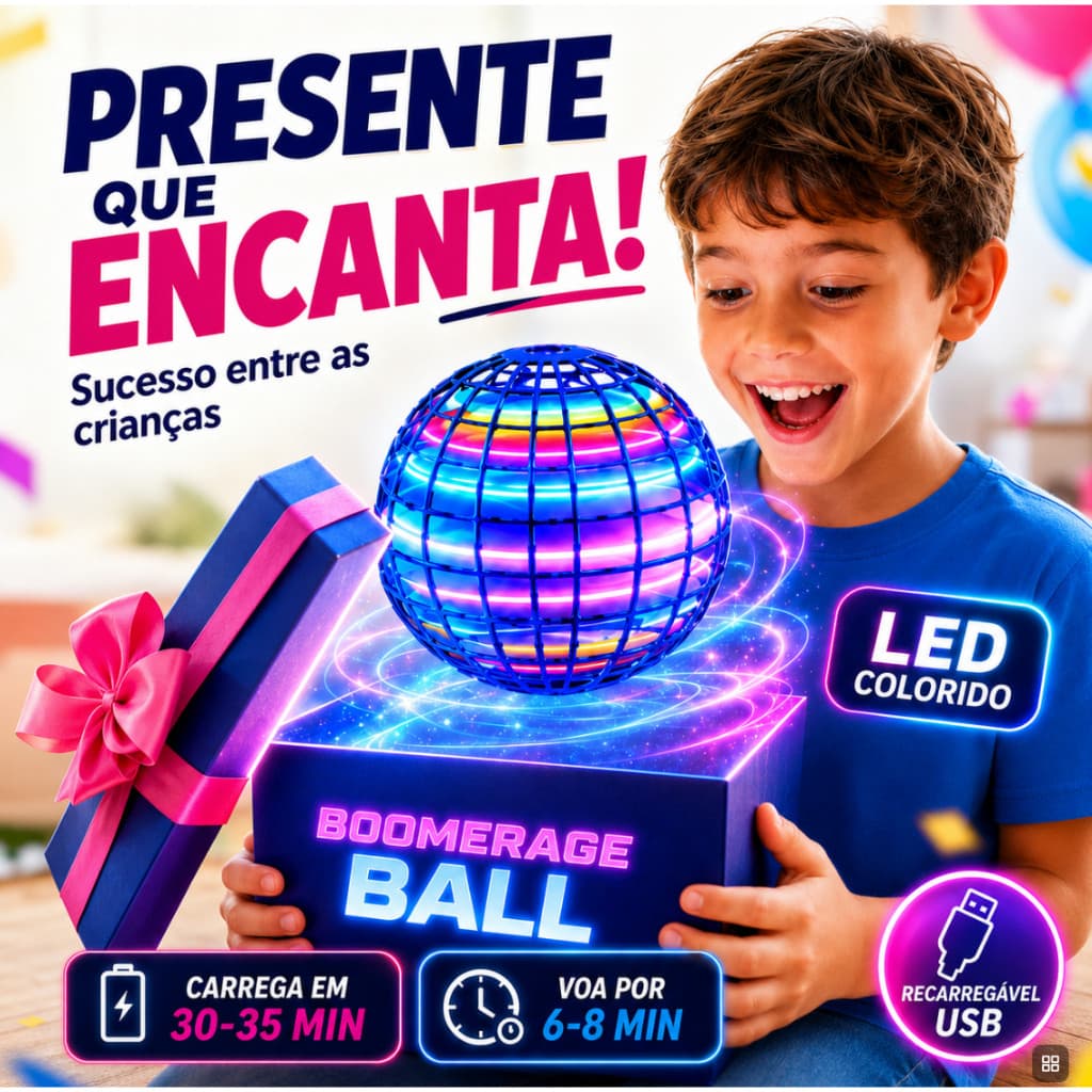 Bola Voadora LED Boomerang Brinquedo Interativo Infantil Mini Drone Spinner Recarregável Presente