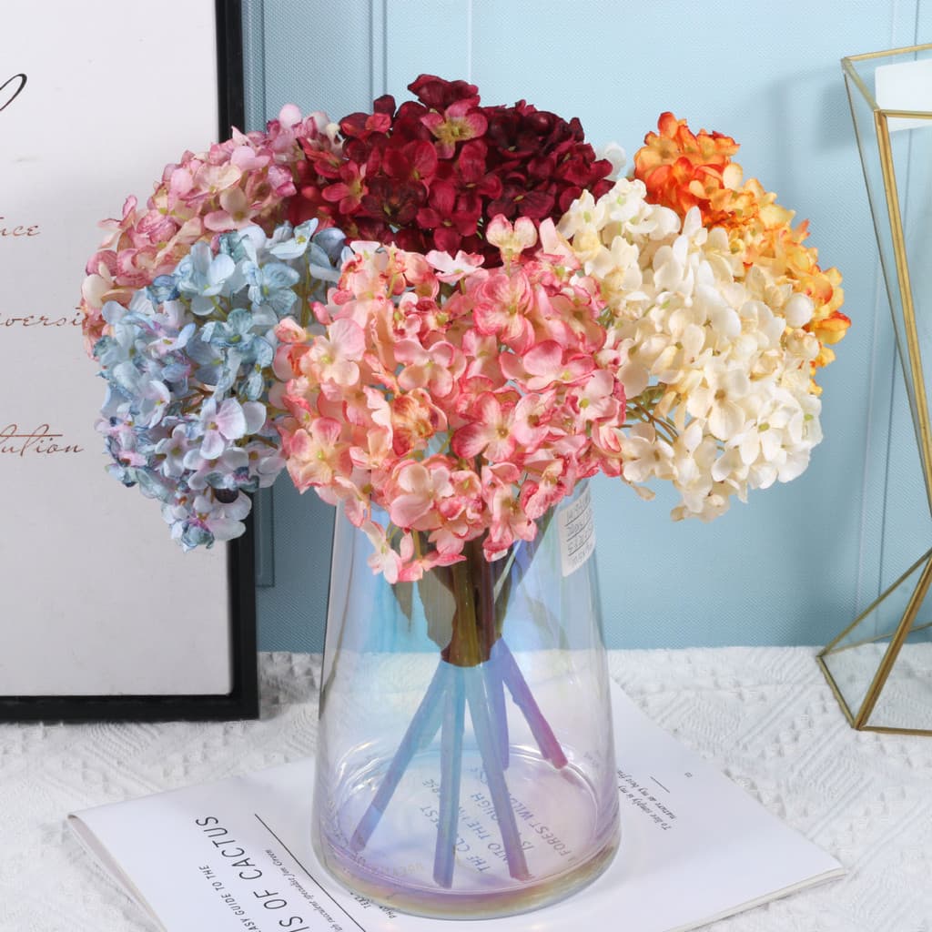 Flores artificiais novo estilo Retro borda queimada hortênsia francesa simulação flor concha hortênsia pequena imitação
