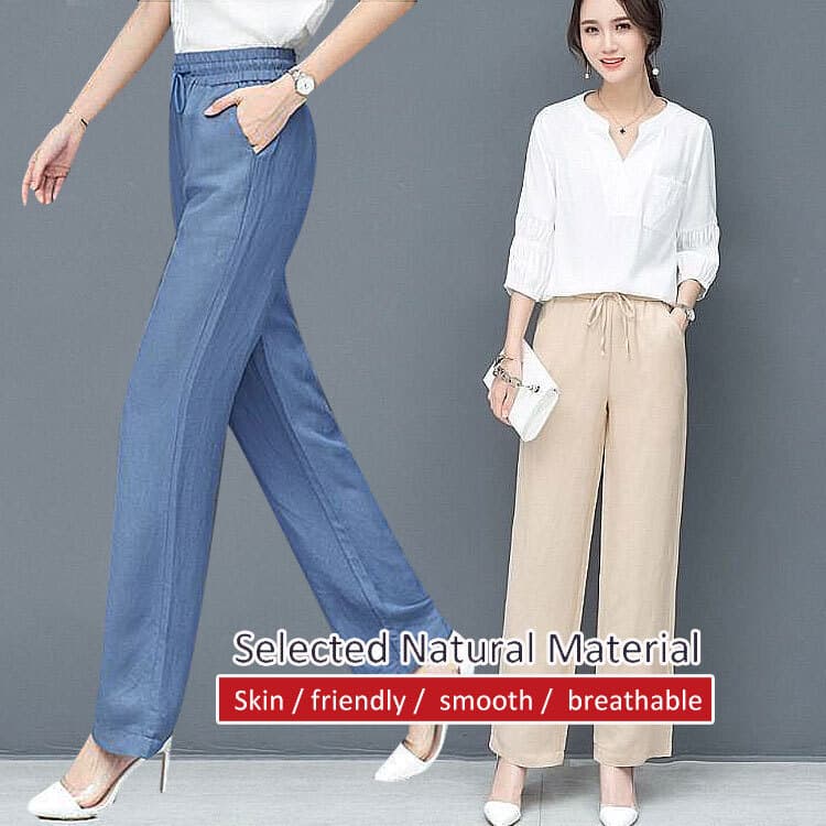【Conforto Fresco】Calças de pernas largas, cintura alta, verão, modelo fino, para limpar o chão, Calças Jeans/Femininas/A