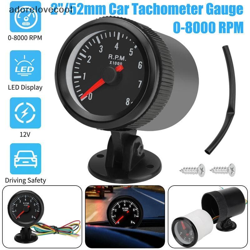 2 " 52mm Medidor De Carro Tacômetro RPM 0-8000RPM Analógico Bla Caso Com LED Branco Para 1-8 Cilindros A Gasolina