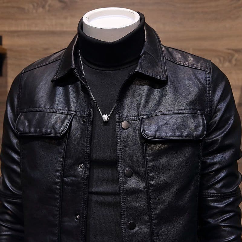 ❤Novidades❤ Haining jaqueta de couro masculina temporada 2026 na moda fino ajuste curto Casual pu gola casaco de couro ❤