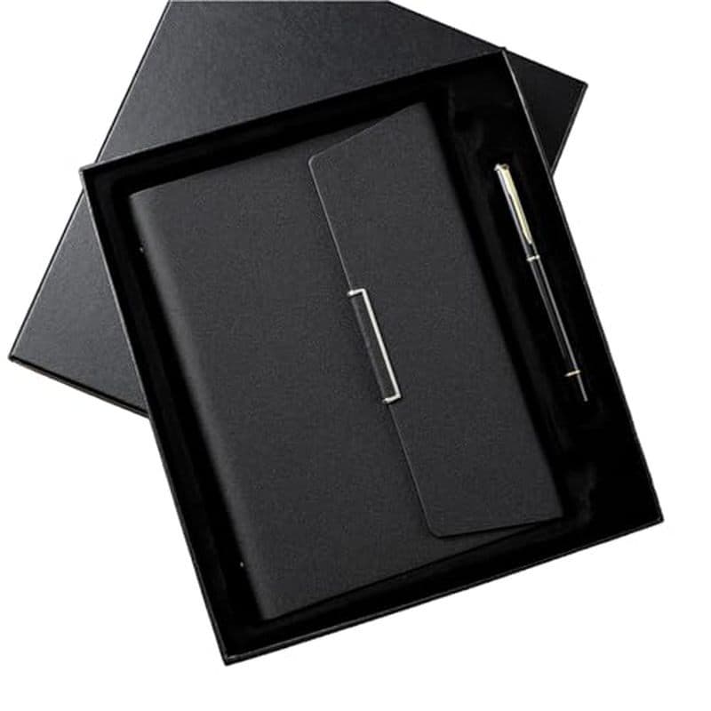 A5 Couro Macio Conferência Caderno Escritório Registro Livro Caixa De Presente-A5 Cinza Único Conjunto