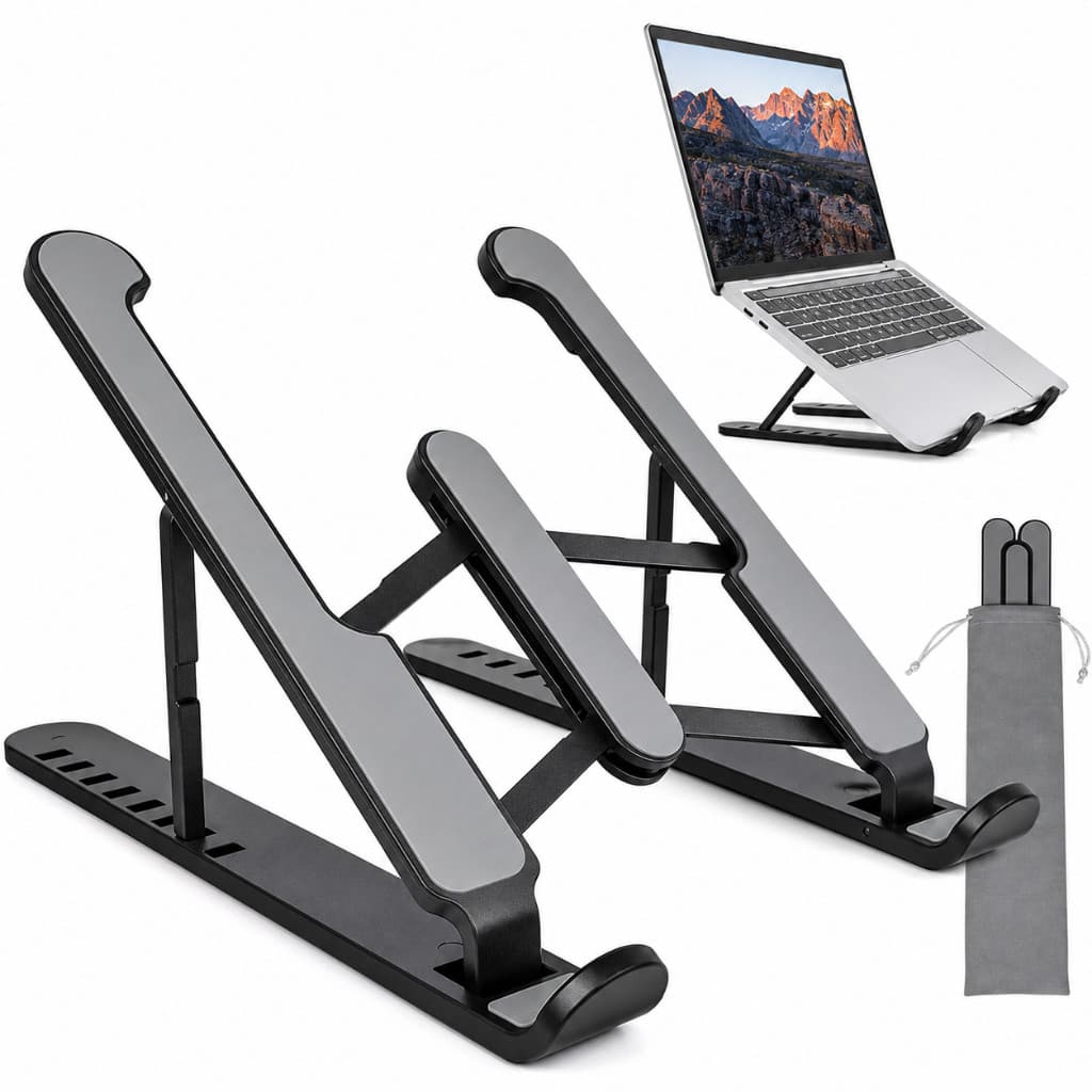 Suporte para Notebook Dobrável em Metal Ajustável e Portátil, Base Antiderrapante Home Office e Trabalho