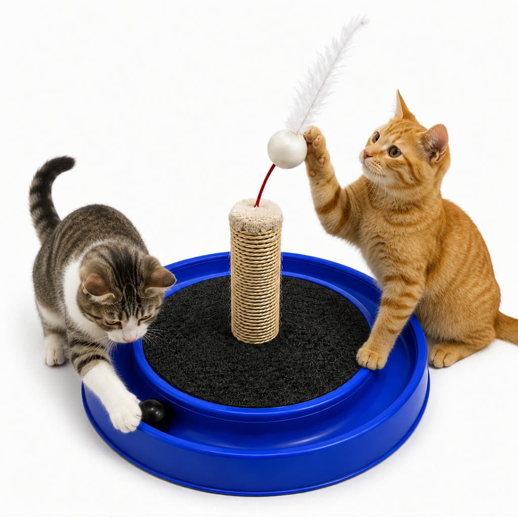 Arranhador Gato Redondo Poste de Sisal Com Bolinha e Pena Gatos Brinquedo Playground Interativo
