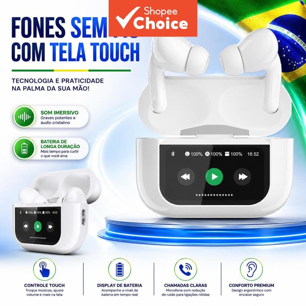 Fones de ouvido TWS Bluetooth 5.4 mini intra-auriculares, fones de ouvido inteligentes com display digital, fones de