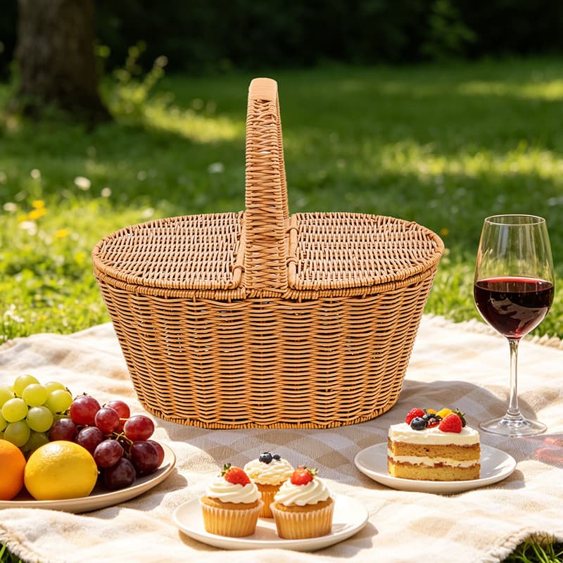 Cesta de frutas vegetais tecida à mão, cesta de limpeza, armazenamento portátil