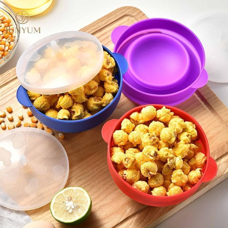 JUNYUM Eco Friendly Dobrável Silicone Pipoca Popper Tigela De Microondas Com Tampa Para Home Bar Movie Watching BR