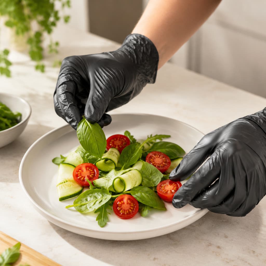 Luva Viniflex Preta Descartável 100 Unidades TPE para Cozinha, Estética e Limpeza