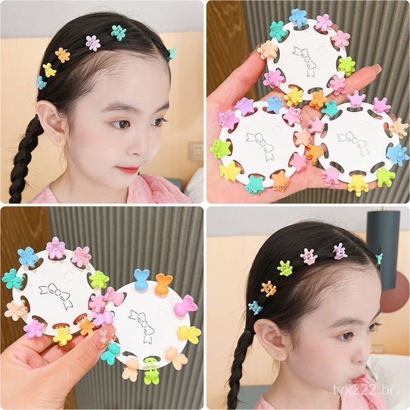 Kit 60 Pcs Mini Fofo Piranhas De Cabelo Para Meninas Coloridos Grampo Com Desenho Coelho Flor Coroa Estrela