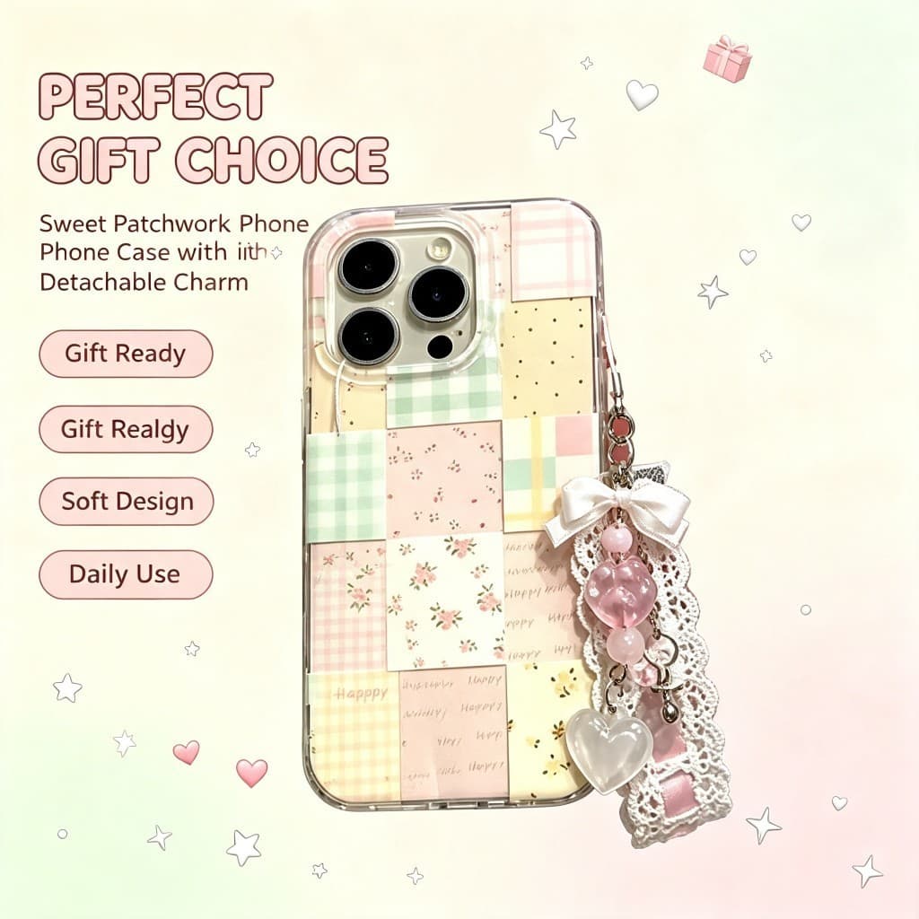 Bonito Pastel Colagem Floral Grade Transparente Macio TPU iPhone Caso Rosa Renda Coração Contas Pingente Removível