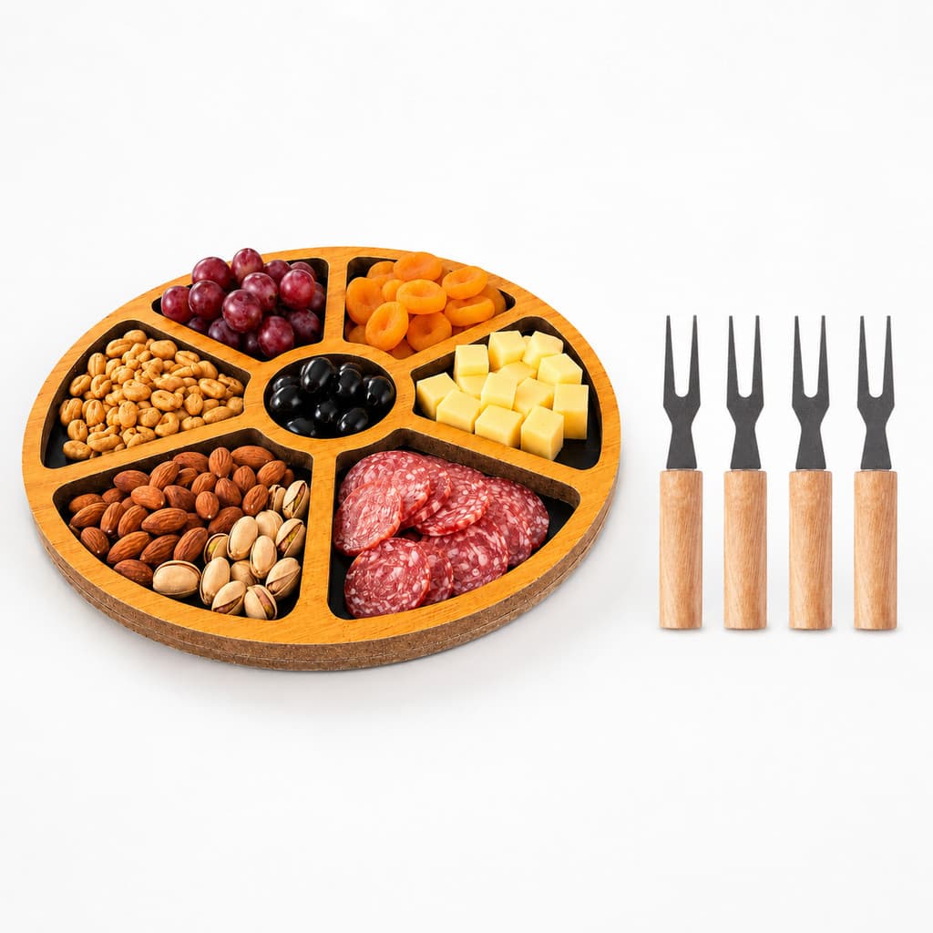 Kit Petisqueira com 4 Garfinhos de Madeira Para Petiscos Frios Queijos Castanhas Aperitivos