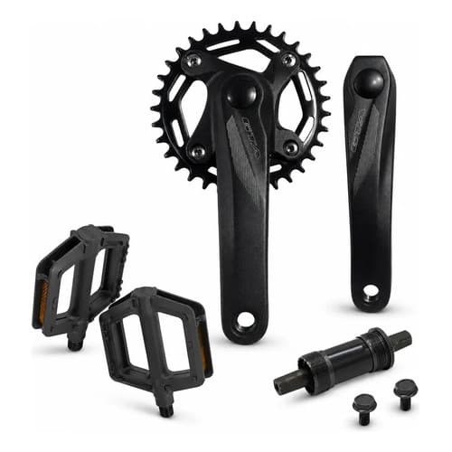Pedivela Gta Coroa 34d + Mov. Central + Pedal Nylon Bike Mtb Preto