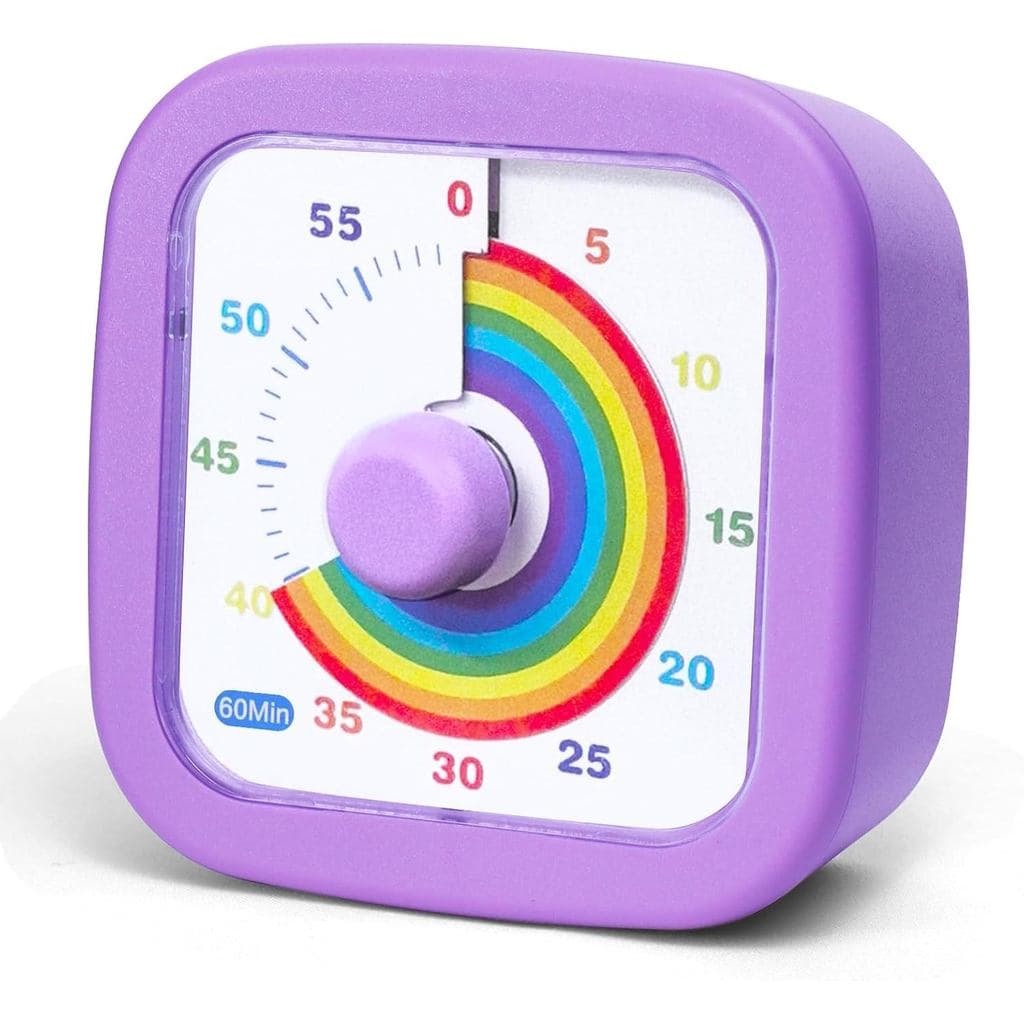 60 Minute Visual Timer for Kids and Adults, Silent Desk Timer with Rainbow Pattern, Countdown Time Management
