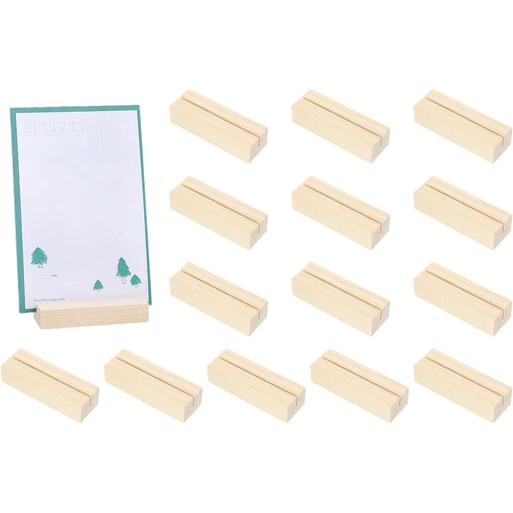 15 Suportes de Madeira Natural para Números de Mesa com Porta-Cartões de Lugar, 2,76x1,38 Polegadas, Suportes de Madeira