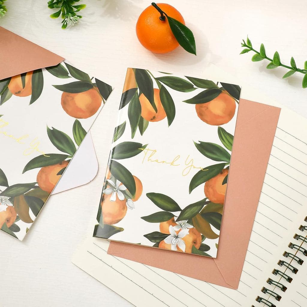 Cartões de Agradecimento Laranja Whaline em Pacote com 24 Unidades, Cartões de Notas Pequenos e Fofos com Tema de Tanger