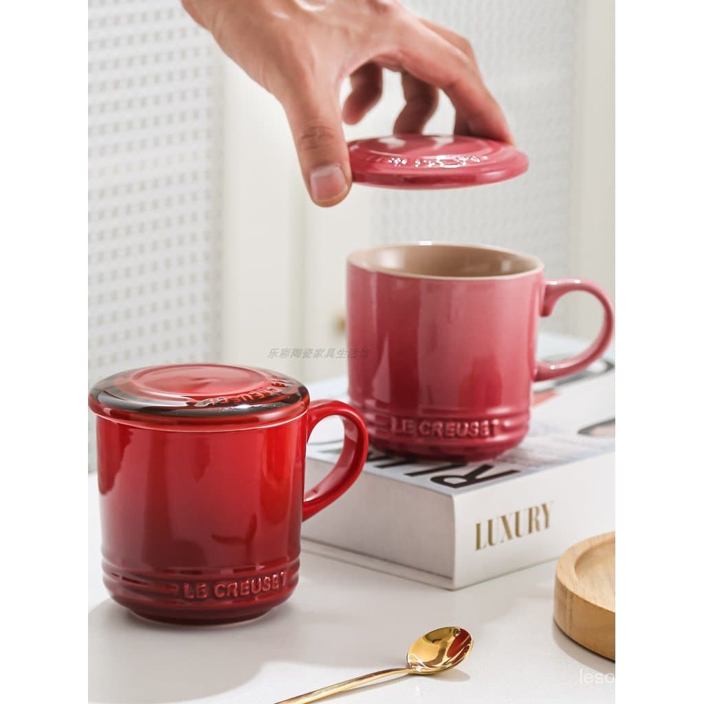 Lecreuset cor fria com tampa caneca cerâmica gradiente copo de água copo de leite com tampa xícara de café caixa de pres