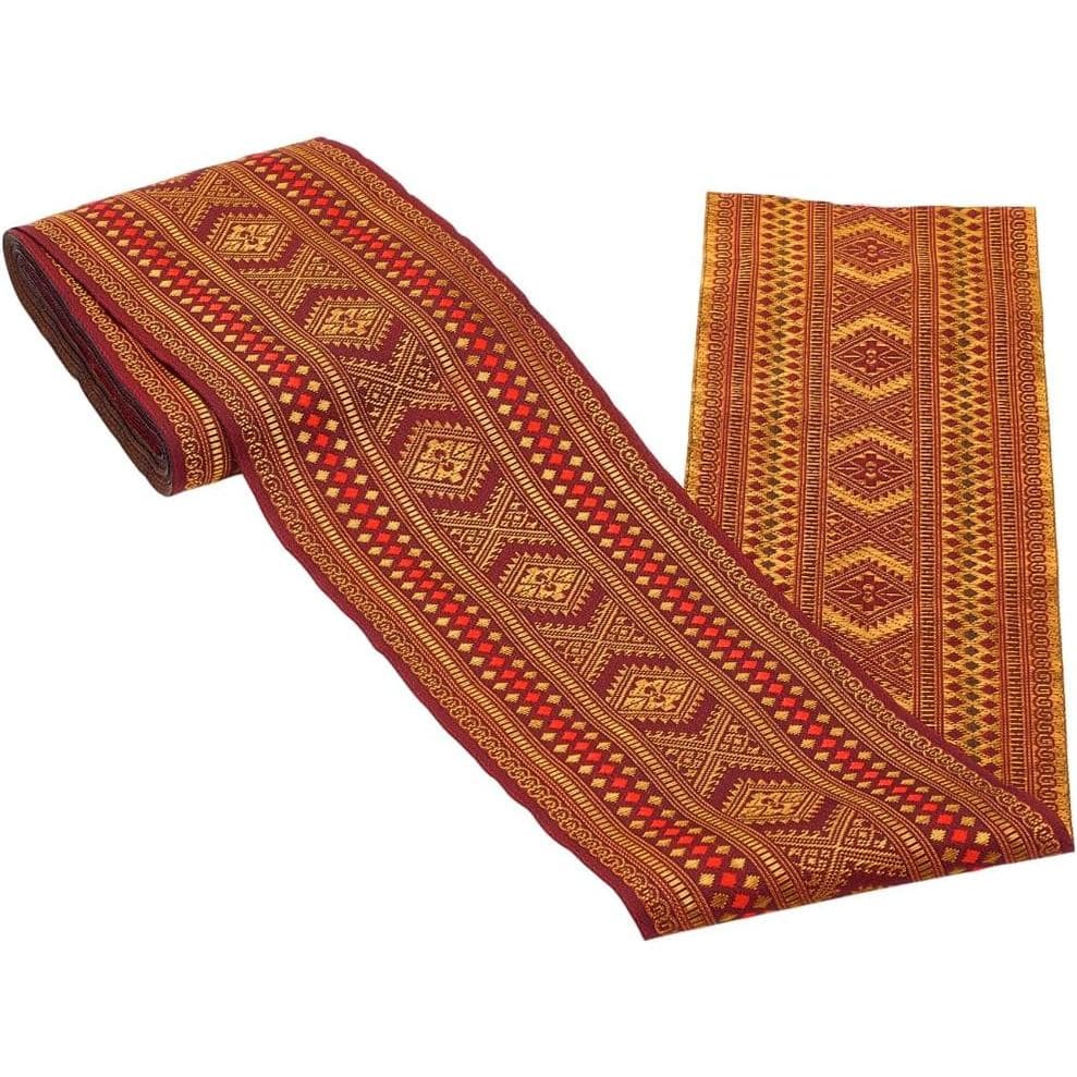 4 Inch 10 Yards Red Jacquard Ribbon Boho Embroidered Trim Tape Embroidery Wide Polyester Woven Fabric Applique Trimming