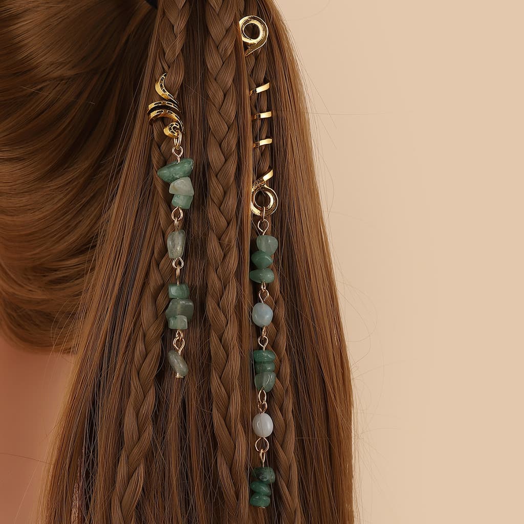 Pingente de Pedra Natural Vintage Boho, Elásticos para Cabelo Dreadlock, Acessório para Tranças 
 
   MLMH