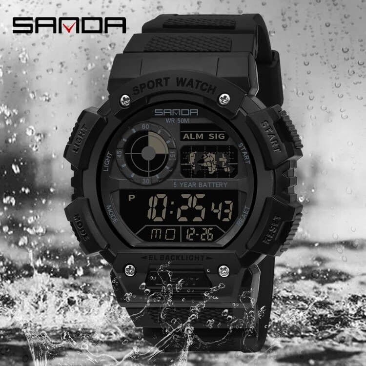 SANDA Relógio Masculino Esportivo À Prova D'água LED Display Multifuncional Digital