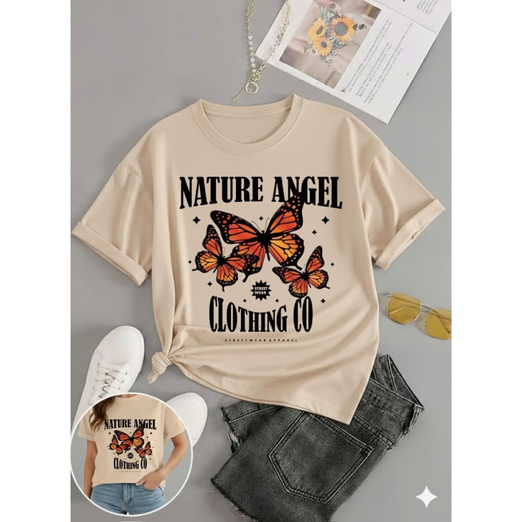 Blusa Estampa NATURE ANGEL BORBOLETA Estilo Feminino Moda Verão Blusa Básica