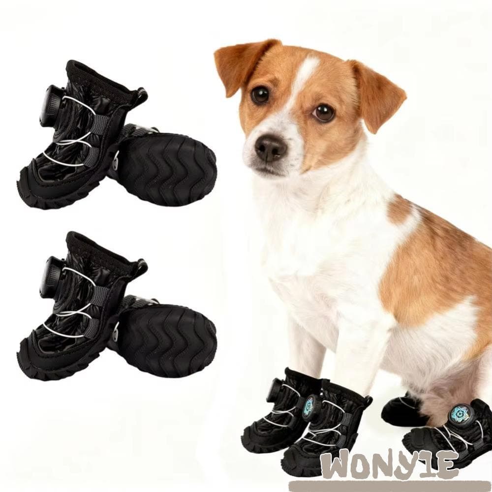 WONY1E 4 Unidades/Conjunto Sapatos Para Cães , Botas Impermeáveis Forradas De Lã Com Botões Ajustáveis , De Proteção
