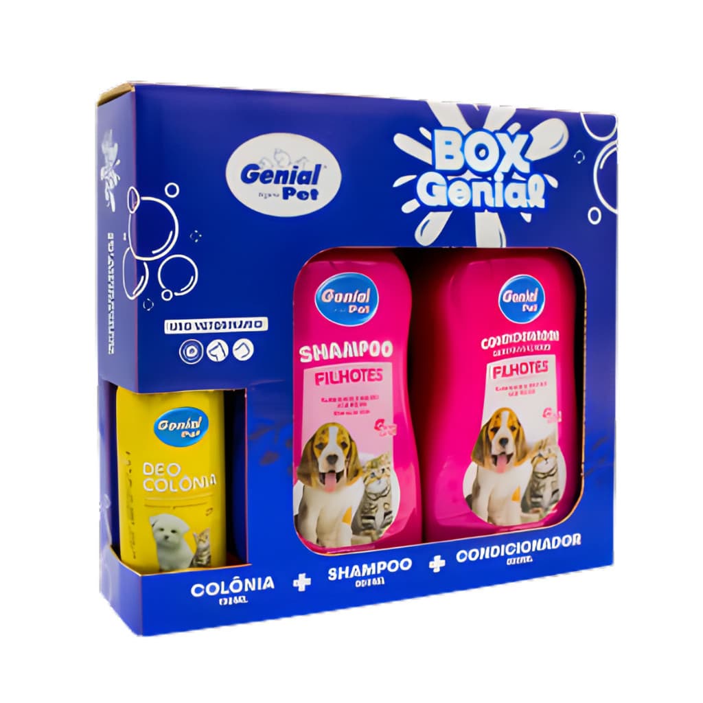 Kit shampoo 500ml +condicionador 500ml + colônia 110ml Pet Genial Filhote/Morango/Cereja e Avelã Shampoo