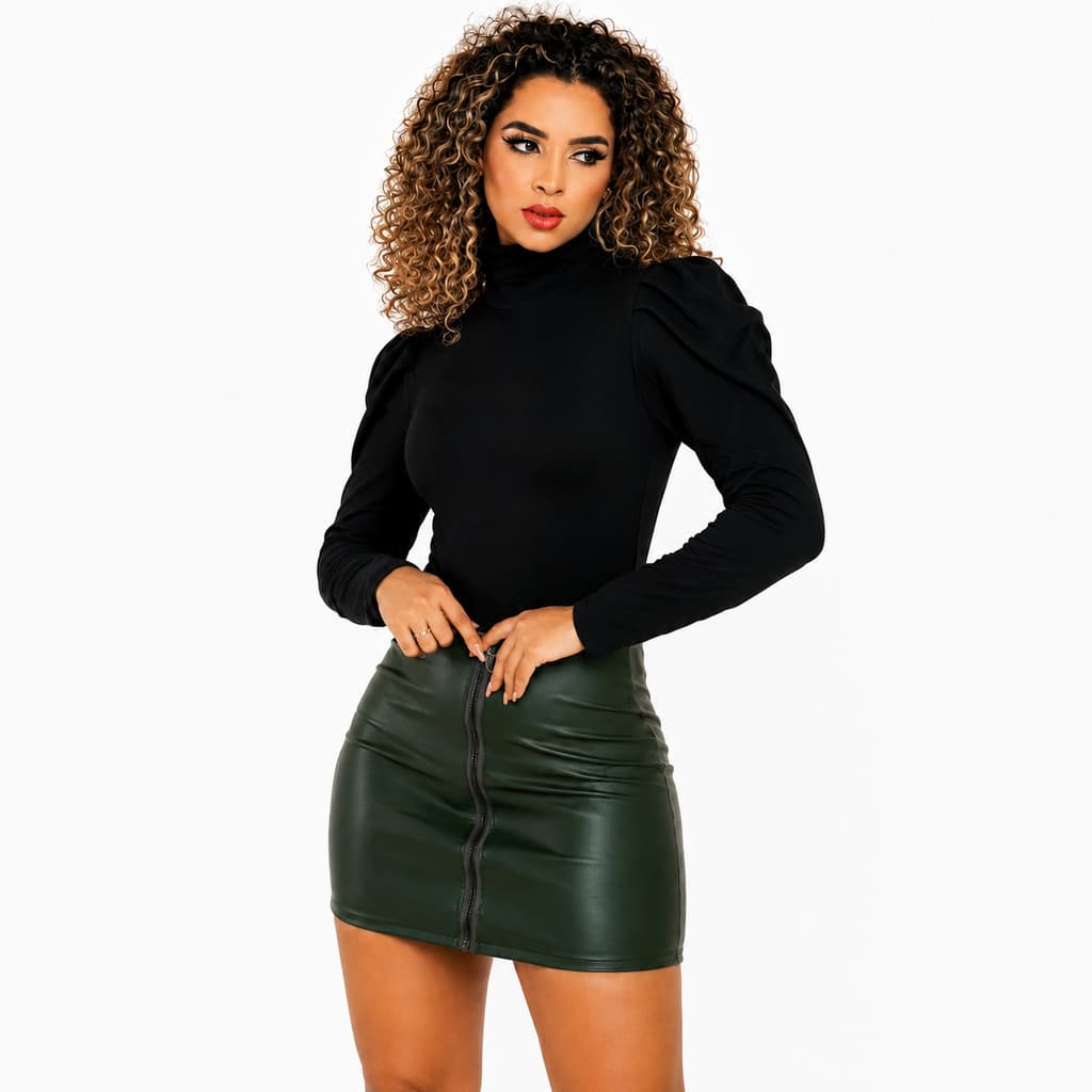 Blusa Feminina Gola Alta Manga Princesa Longa com Punho Tamanho Único
