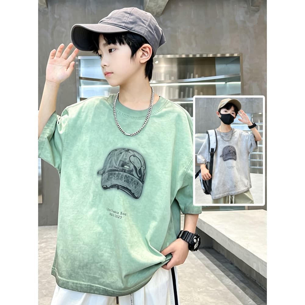 Meninos camiseta de manga curta Tie-Dye 2026 novo estilo crianças verão meia manga grandes meninos verão topo Retro t @-