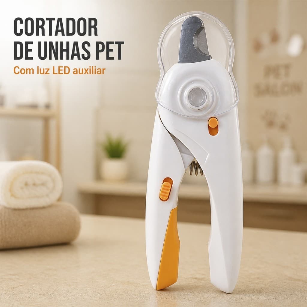 Alicate Cortador de Unha Pet com Luz LED para Cães e Gatos com Trava para Higiene Pet Kit 3 Unidades