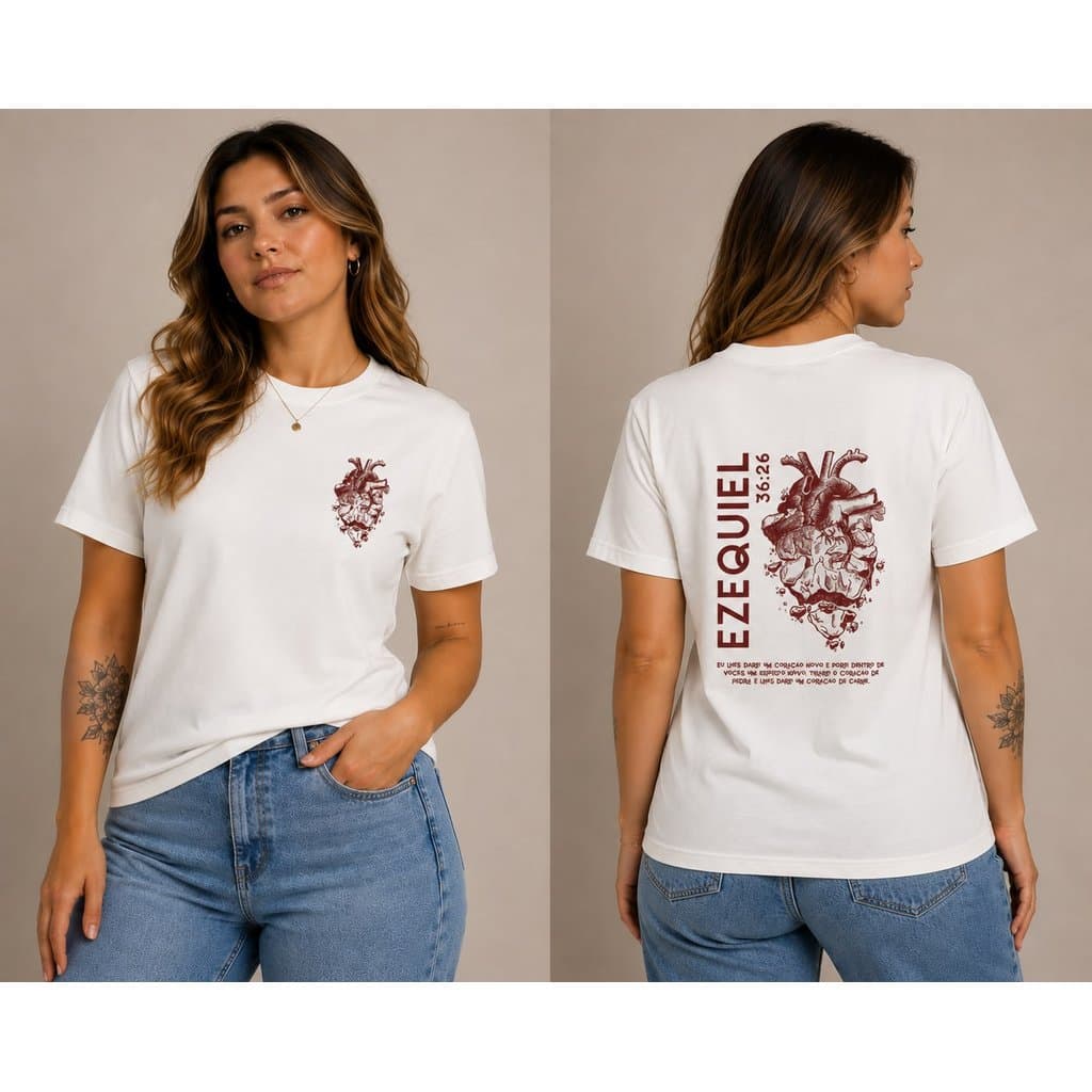 Camiseta Plus Size T-shirt 100% Algodão Cristã Ezequiel Coração De Carne.