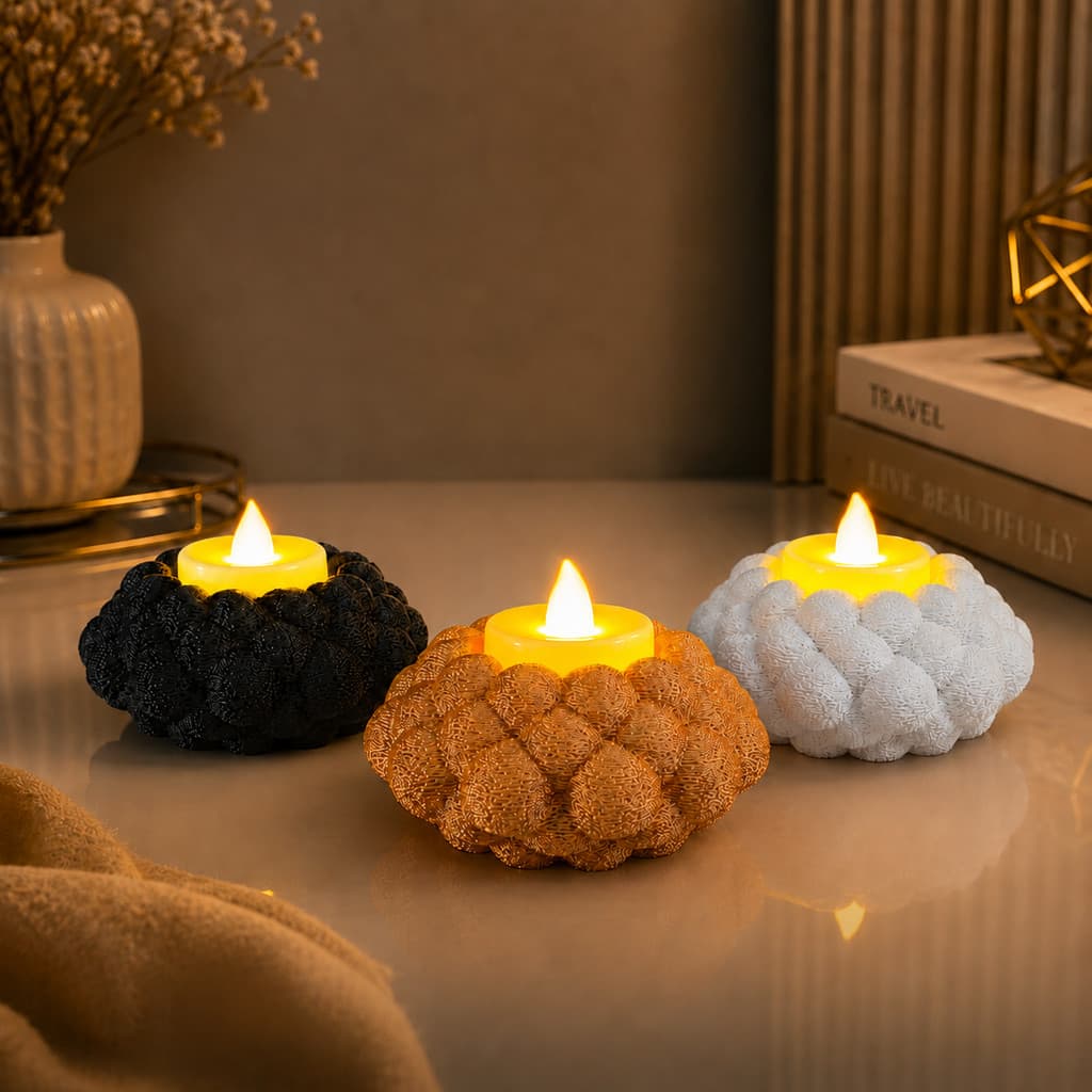 Kit Porta Velas Led Decorativo Bubble 3 Cores Plástico para Mesa Sala Quarto Casa Aconchegante