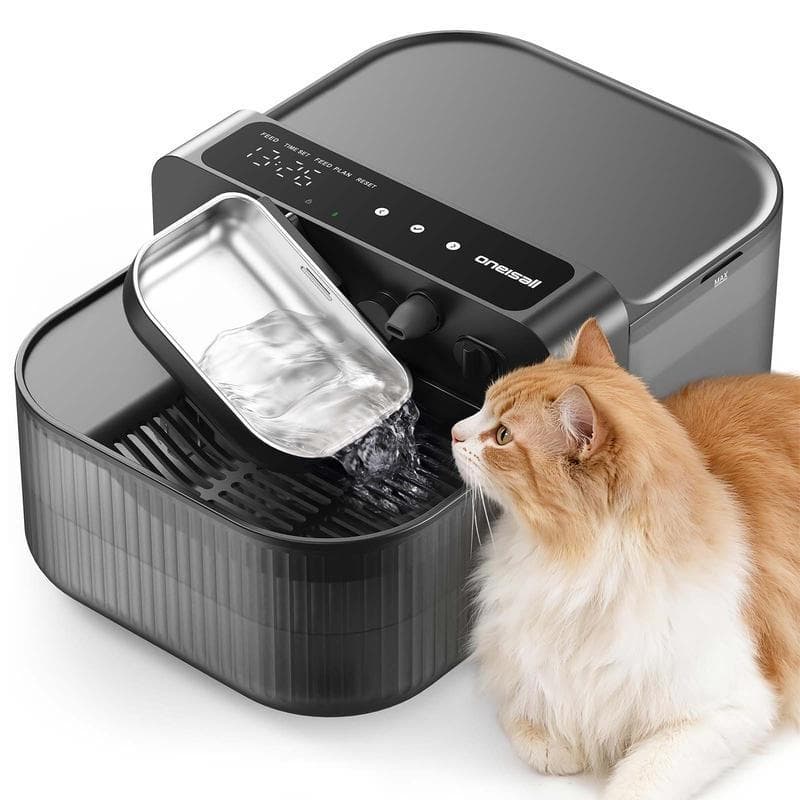 Fonte de água sem fio para gatos sem filtro, com recipientes separados para água limpa e suja em aço inoxidável 3.5L